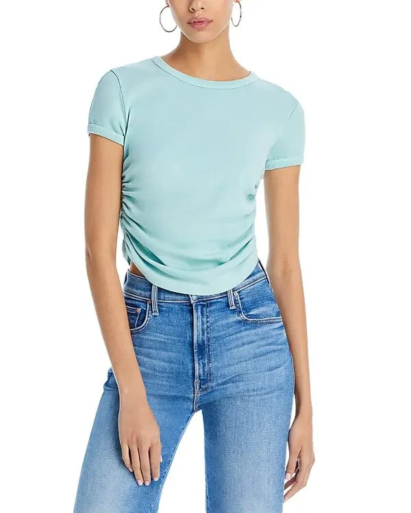 MOTHER The It's a Cinch Side Ruched Tee Women's XS Eggshell Blue Pullover