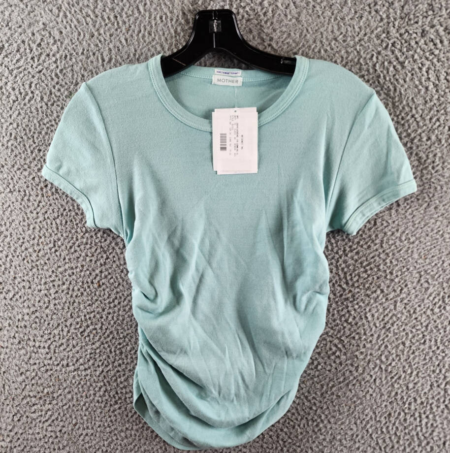 MOTHER The It's a Cinch Side Ruched Tee Women's XS Eggshell Blue Pullover