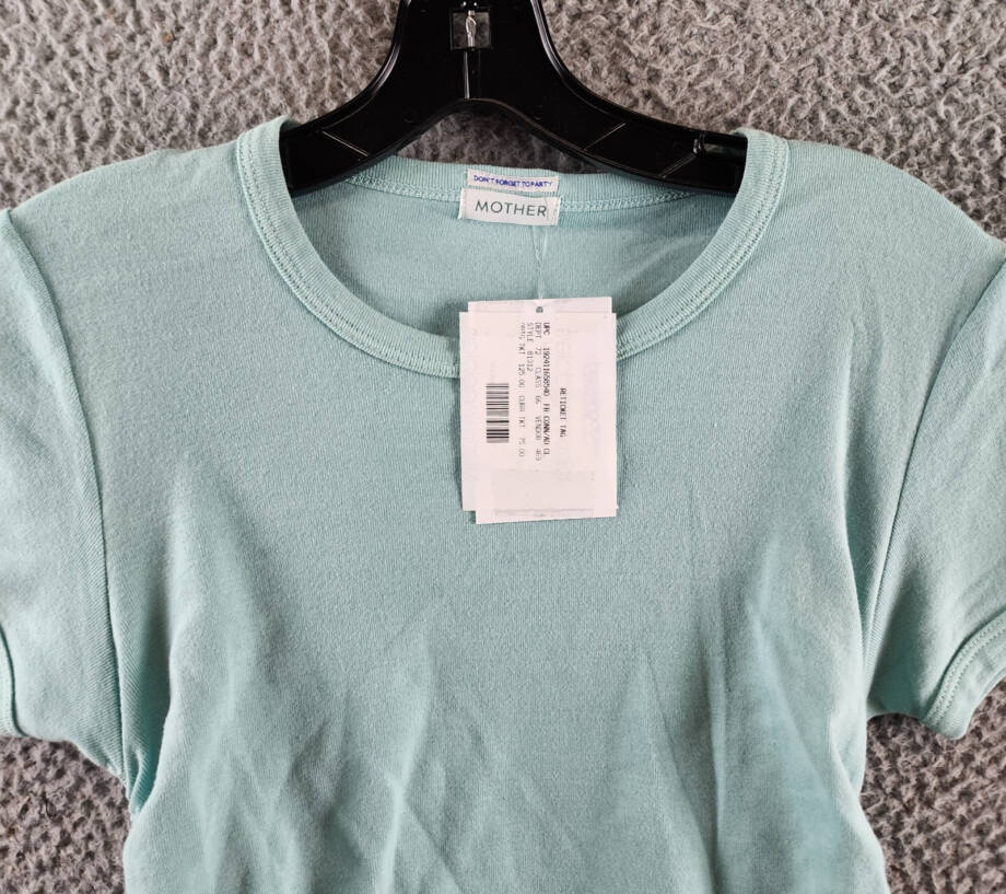 MOTHER The It's a Cinch Side Ruched Tee Women's XS Eggshell Blue Pullover