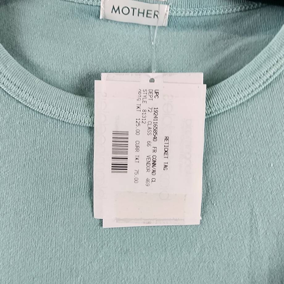 MOTHER The It's a Cinch Side Ruched Tee Women's XS Eggshell Blue Pullover