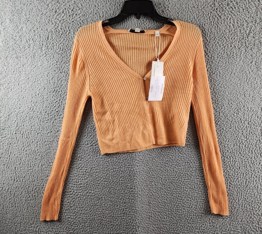 Vince Cashmere & Silk Cropped Cardigan Women's M Orange Front Button Closure +