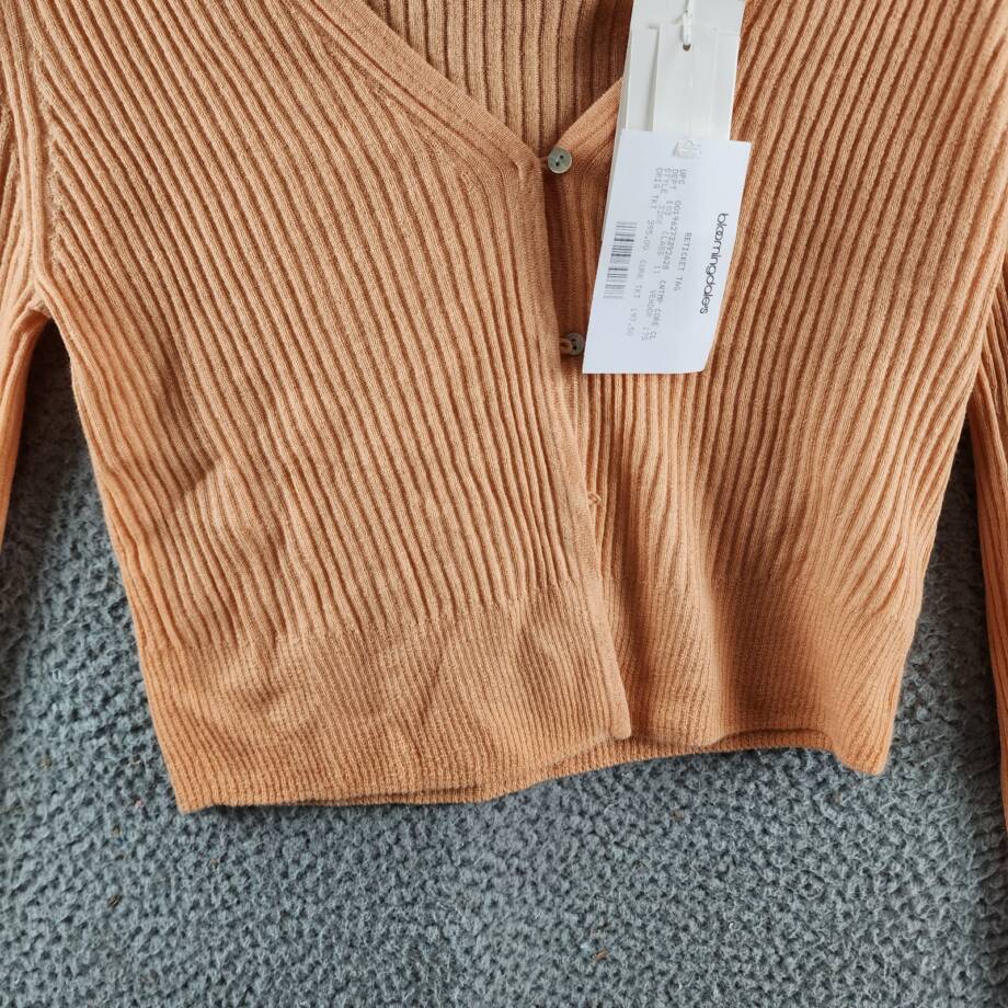 Vince Cashmere & Silk Cropped Cardigan Women's M Orange Front Button Closure +
