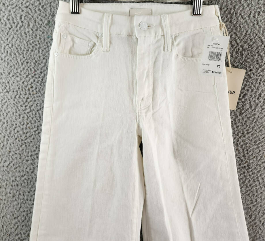 MOTHER The Roller Fray Wide Leg Jeans Women's 23 Fairest of Them All Button Zip