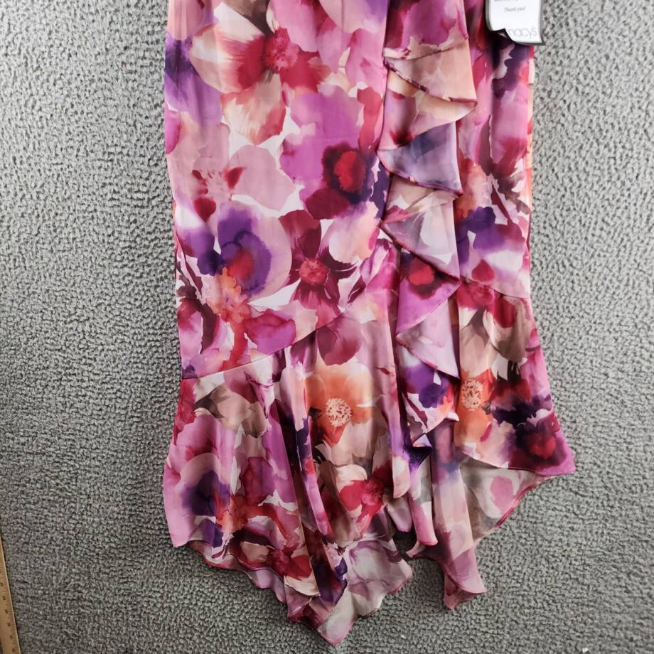 XSCAPE Floral-Print Chiffon Midi Dress Women's 8 Multi V-Neck Back Zip Closure