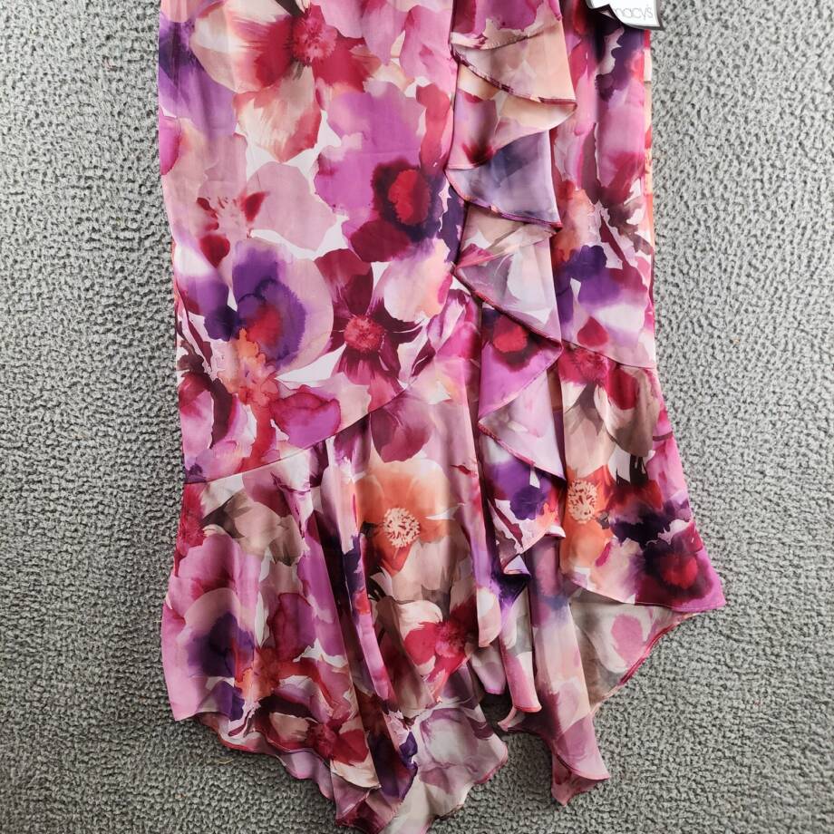 XSCAPE Floral-Print Chiffon Midi Dress Women's 8 Multi V-Neck Back Zip Closure