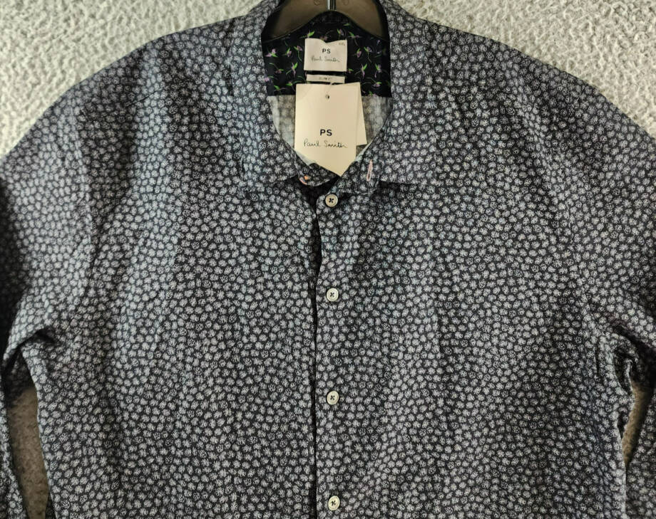 PS Paul Smith Slim Fit Button Front Shirt Men's XXL Black Collared Long Sleeve