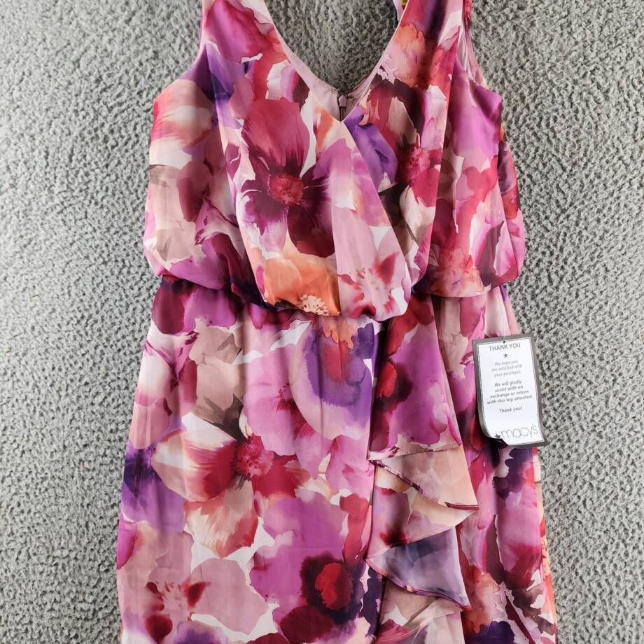 XSCAPE Floral-Print Chiffon Midi Dress Women's 8 Multi V-Neck Back Zip Closure