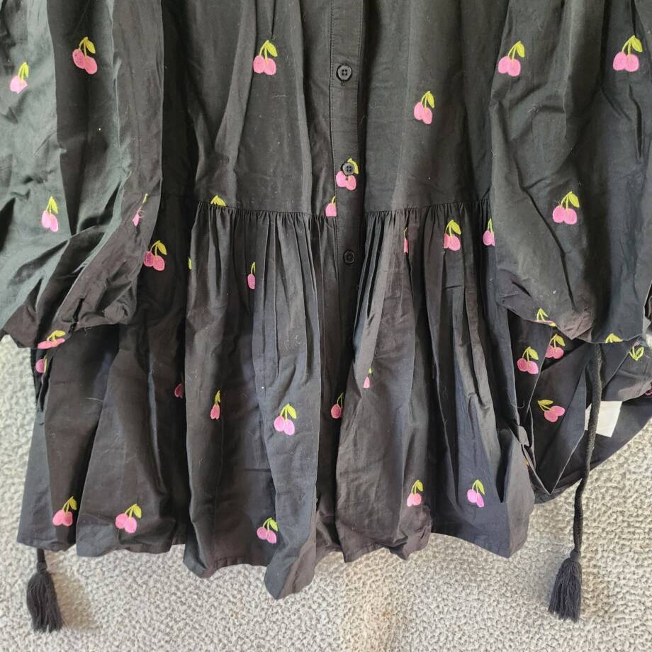 Avec Les Filles Embroidered Ruffled-Hem Shirtdress Women's 4 Black Multi L/S
