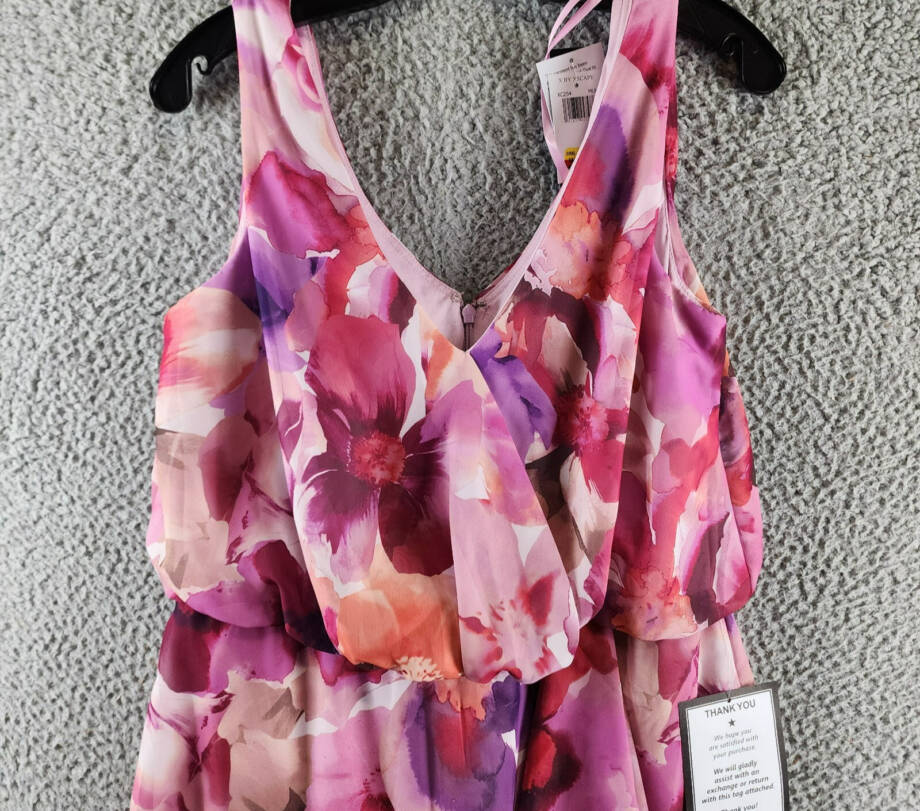 XSCAPE Floral-Print Chiffon Midi Dress Women's 8 Multi V-Neck Back Zip Closure