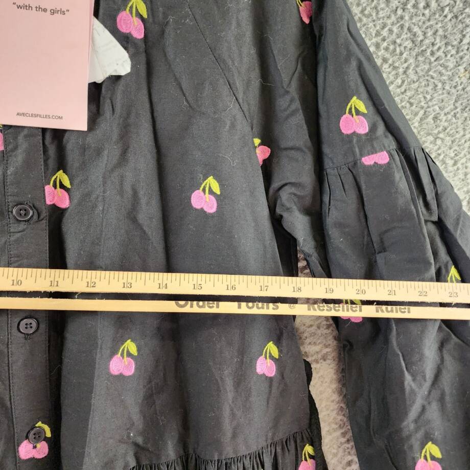 Avec Les Filles Embroidered Ruffled-Hem Shirtdress Women's 4 Black Multi L/S