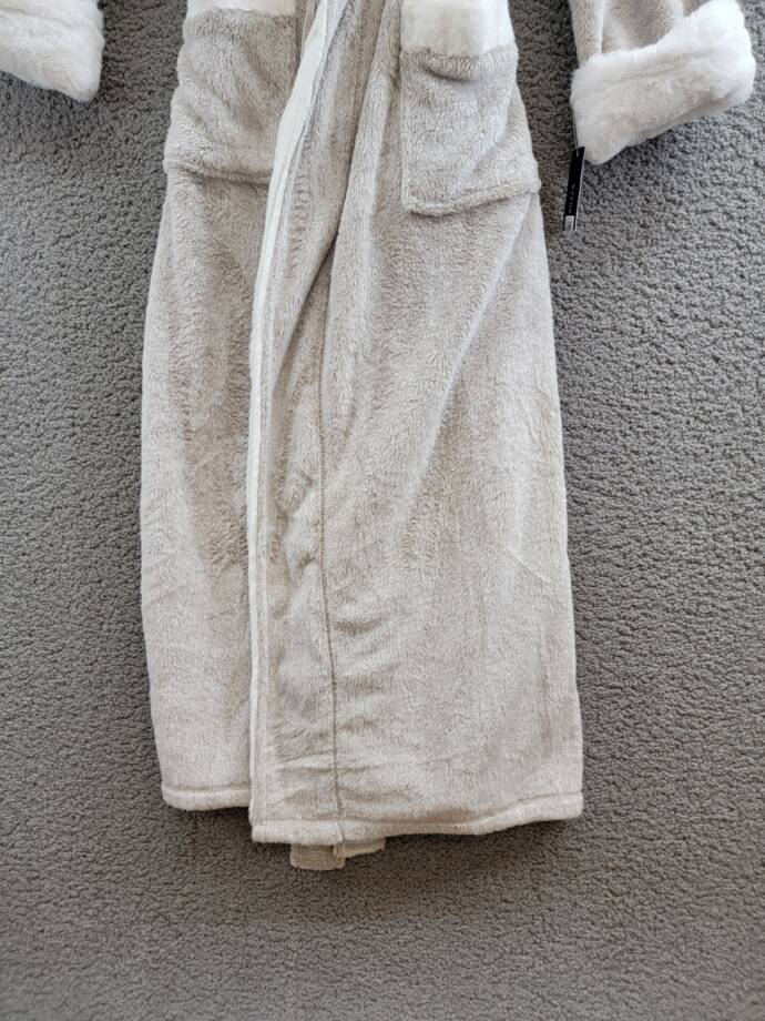 Natori Frosted Faux Fur Robe Women's Medium Cashmere Self-Belt Tie Closure