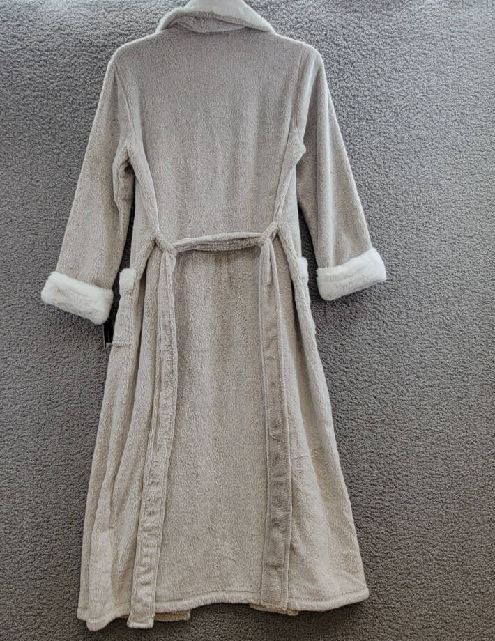 Natori Frosted Faux Fur Robe Women's Medium Cashmere Self-Belt Tie Closure
