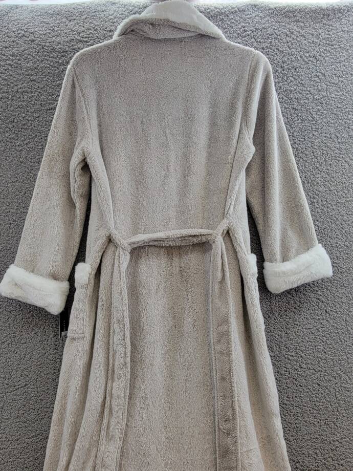 Natori Frosted Faux Fur Robe Women's Medium Cashmere Self-Belt Tie Closure