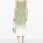 STAUD Ellison Square Neck Ombre Dress Women's S Avocado Green Pleated Pullover