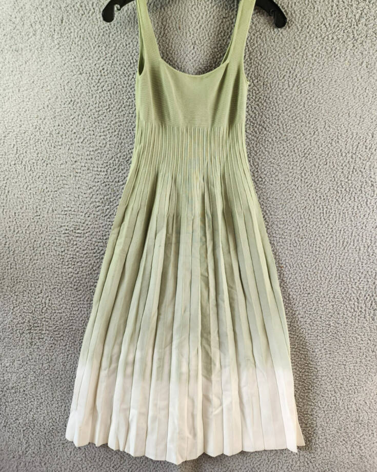 STAUD Ellison Square Neck Ombre Dress Women's S Avocado Green Pleated Pullover