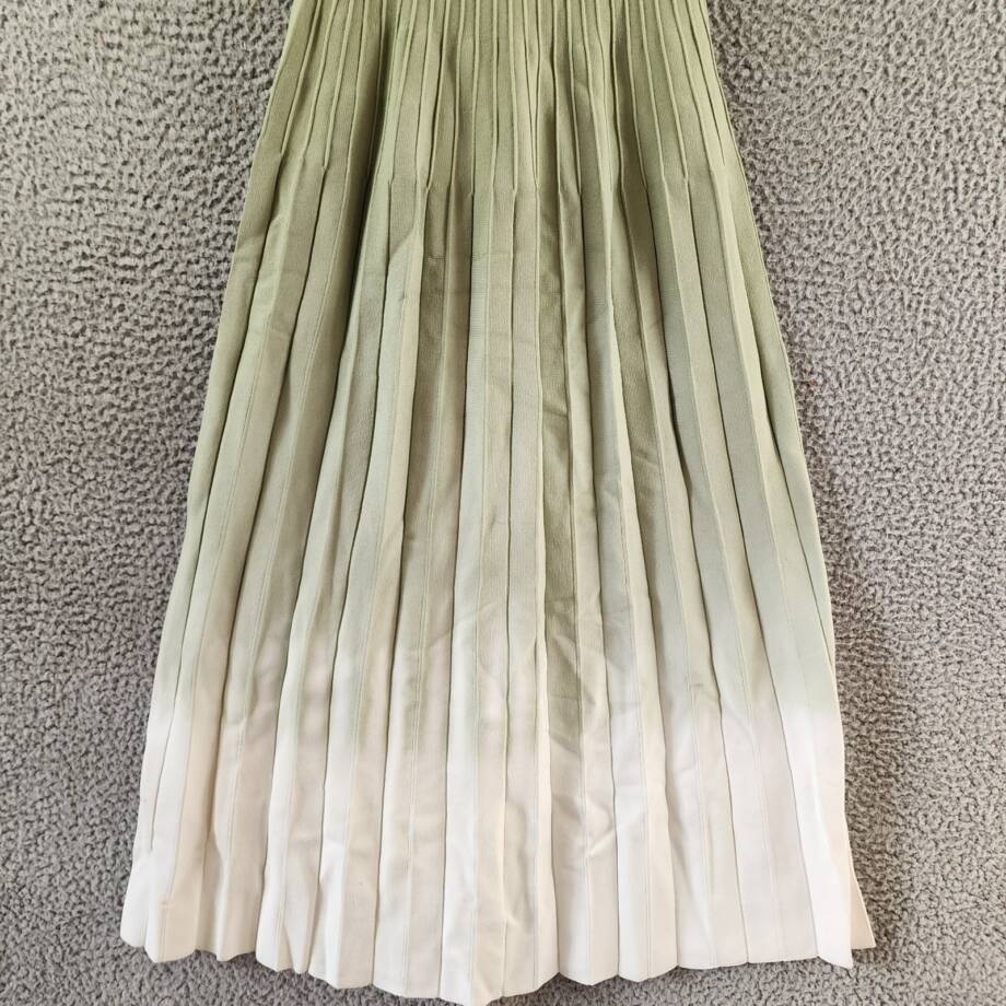STAUD Ellison Square Neck Ombre Dress Women's S Avocado Green Pleated Pullover