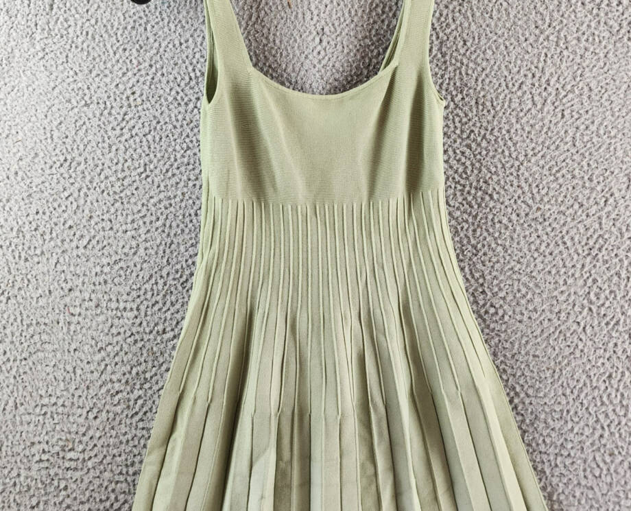 STAUD Ellison Square Neck Ombre Dress Women's S Avocado Green Pleated Pullover