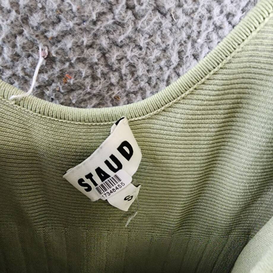 STAUD Ellison Square Neck Ombre Dress Women's S Avocado Green Pleated Pullover
