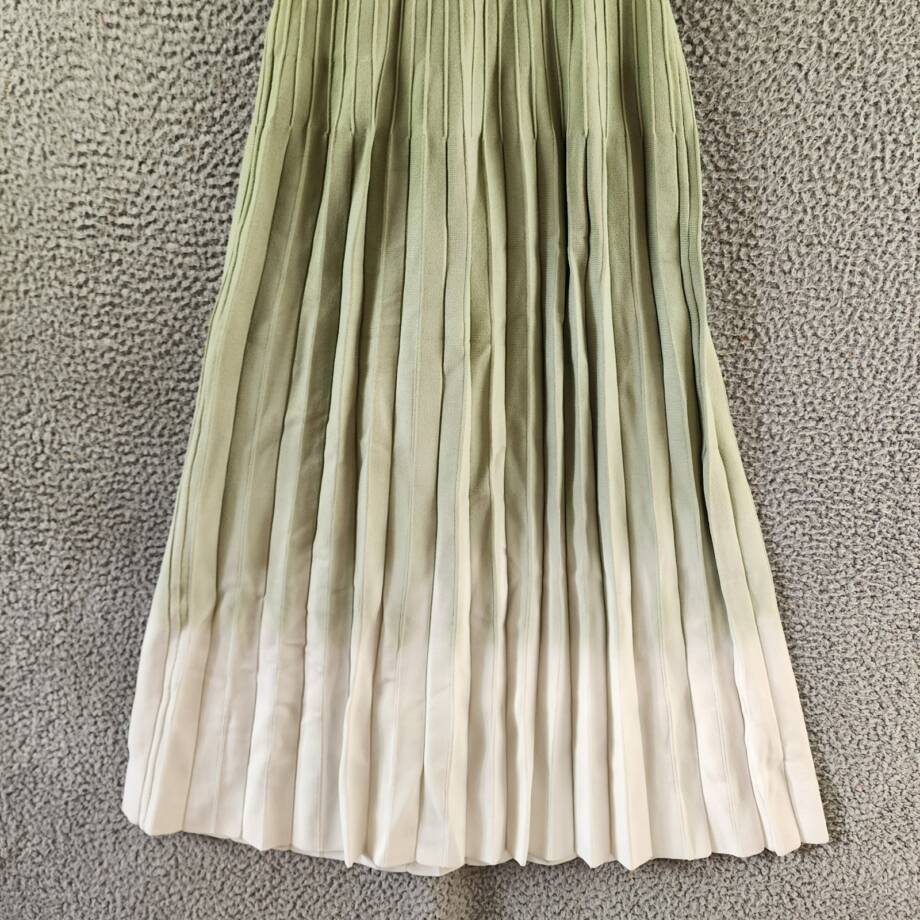 STAUD Ellison Square Neck Ombre Dress Women's S Avocado Green Pleated Pullover