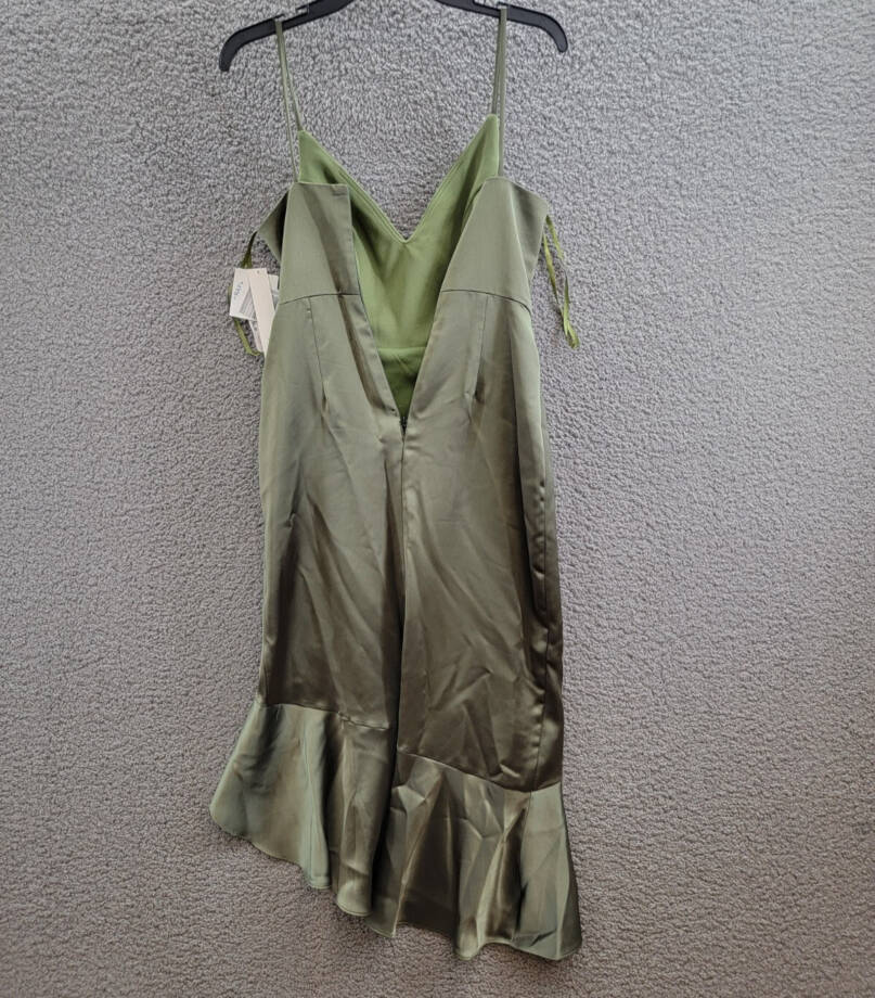 AQUA Ruffled Midi Dress Women's 2 Olive V-neck Sleeveless Back Zip Closure