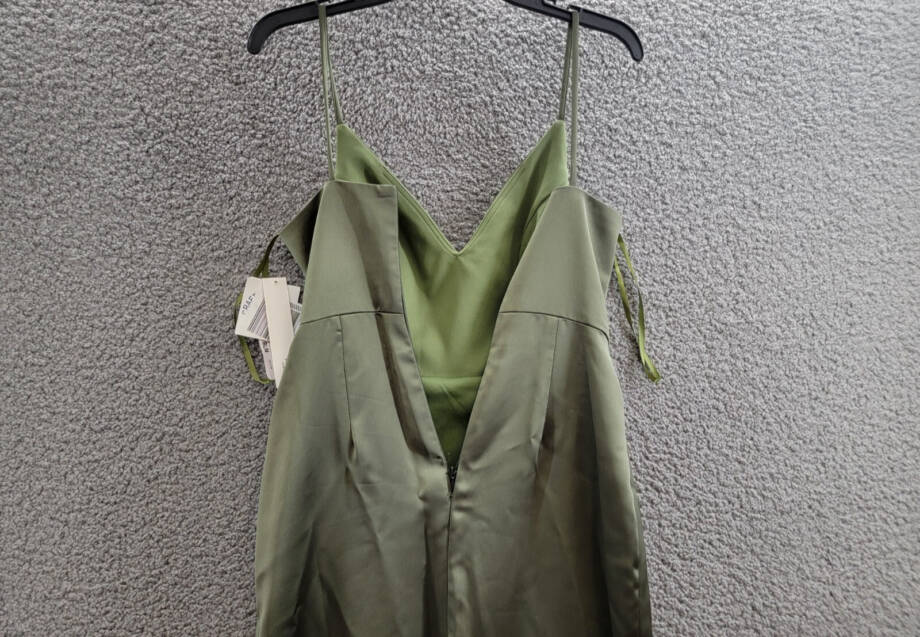 AQUA Ruffled Midi Dress Women's 2 Olive V-neck Sleeveless Back Zip Closure