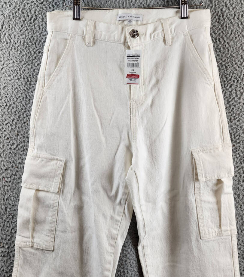 REBECCA MINKOFF Relaxed Cargo Pants Women's 24 Alabaster Zip & Button Closure