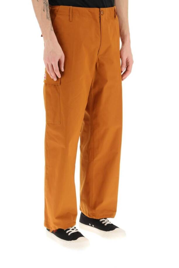 KENZO 'Boke Flower' Button Cargo Pants Men's 40 Light Brown Button Zip Closure