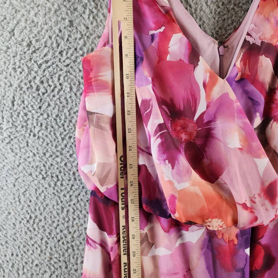 XSCAPE Floral-Print Chiffon Midi Dress Women's 8 Multi V-Neck Back Zip Closure