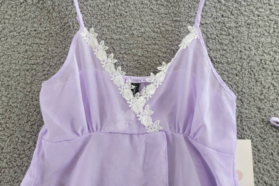 iCollection Ava Chiffon & Lace Babydoll Chemise 2pc Lingerie Women's S Lavender~