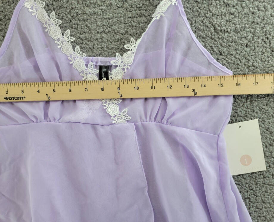 iCollection Ava Chiffon & Lace Babydoll Chemise 2pc Lingerie Women's S Lavender~
