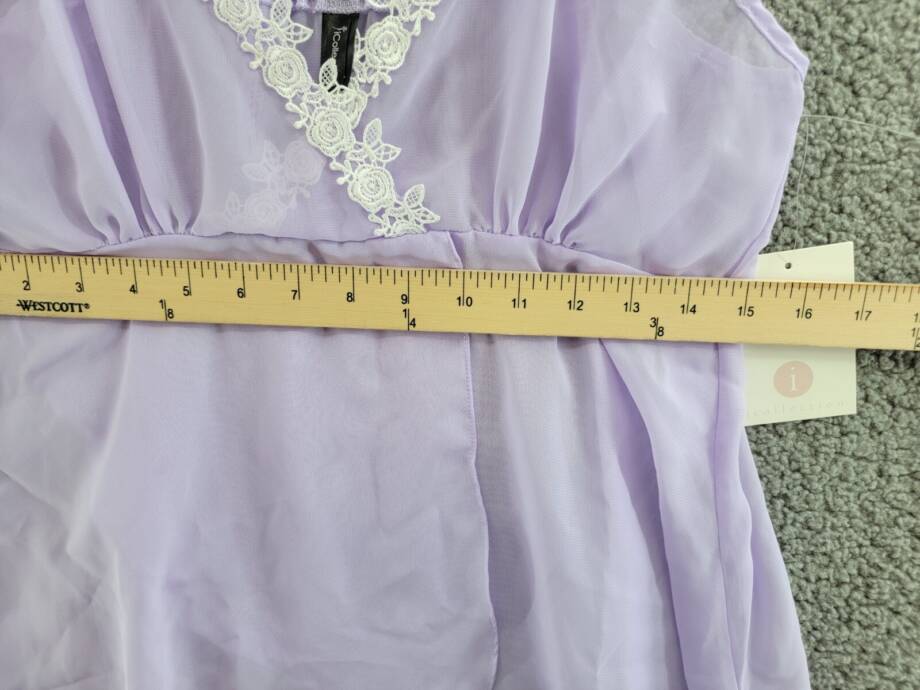 iCollection Ava Chiffon & Lace Babydoll Chemise 2pc Lingerie Women's S Lavender~