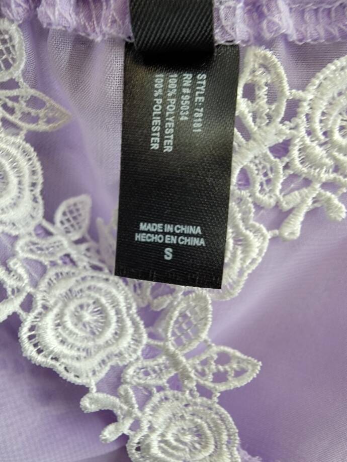 iCollection Ava Chiffon & Lace Babydoll Chemise 2pc Lingerie Women's S Lavender~