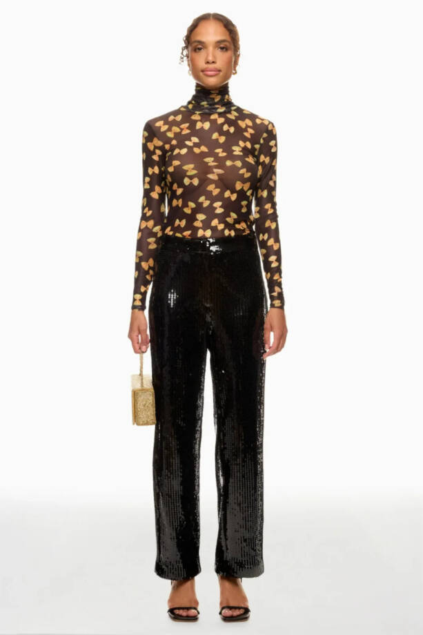Rachel Antonoff Lillian Turtleneck Top Women's Black Multi Printed Long Sleeve S