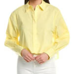 SIMKHAI Renata Cropped Poplin Button Shirt Women's L Pineapple Solid Long Sleeve
