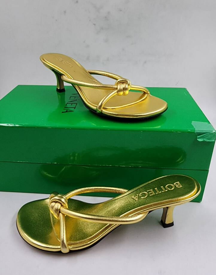 Bottega Veneta Kitten Heel Blink Mule Sandals Women's 36/6 US Gold Slip On