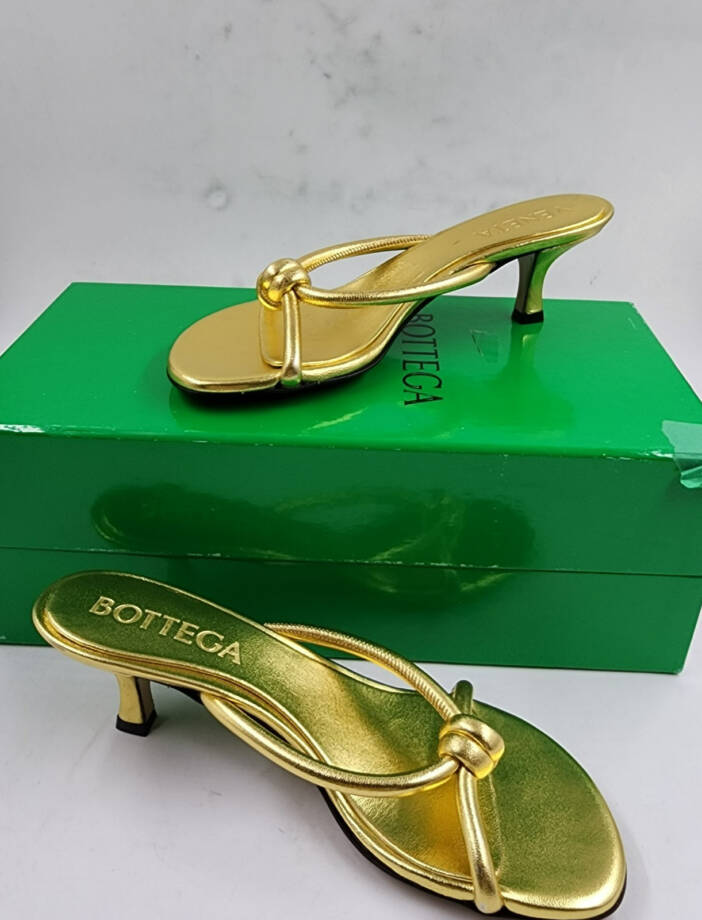 Bottega Veneta Kitten Heel Blink Mule Sandals Women's 36/6 US Gold Slip On