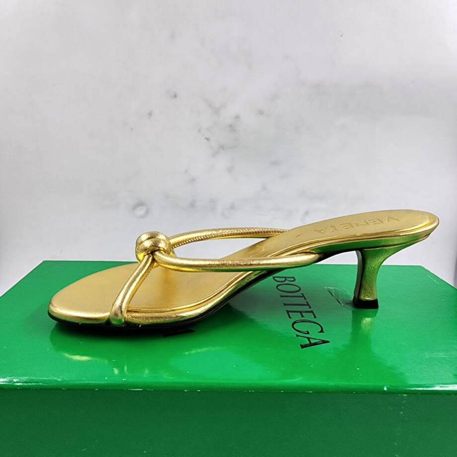 Bottega Veneta Kitten Heel Blink Mule Sandals Women's 36/6 US Gold Slip On