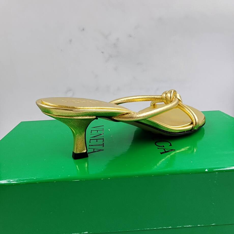 Bottega Veneta Kitten Heel Blink Mule Sandals Women's 36/6 US Gold Slip On