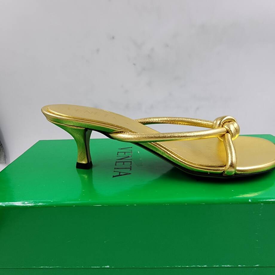 Bottega Veneta Kitten Heel Blink Mule Sandals Women's 36/6 US Gold Slip On