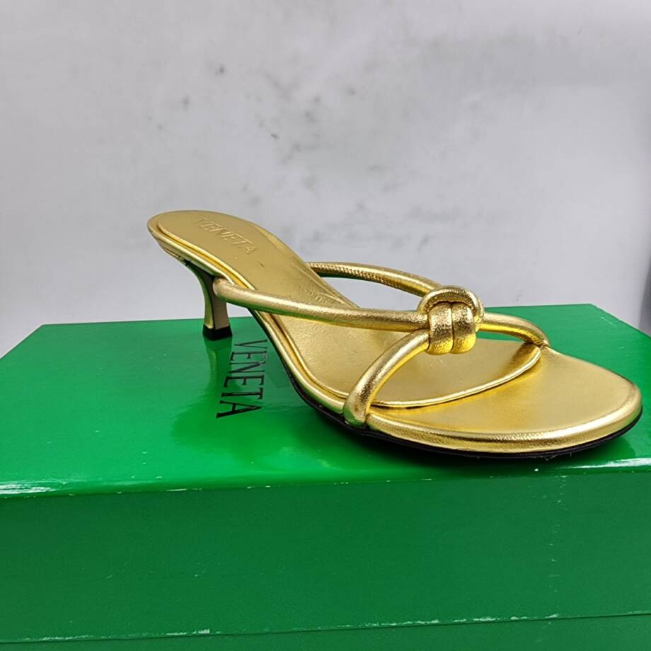 Bottega Veneta Kitten Heel Blink Mule Sandals Women's 36/6 US Gold Slip On