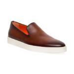 Santoni Atlantis Burnished Leather Loafers Men's 12 Brown Slip On Style