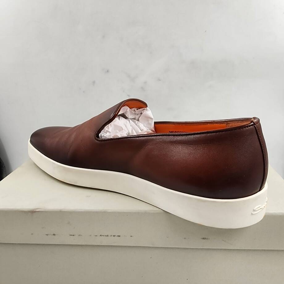 Santoni Atlantis Burnished Leather Loafers Men's 12 Brown Slip On Style