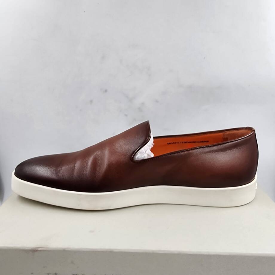 Santoni Atlantis Burnished Leather Loafers Men's 12 Brown Slip On Style