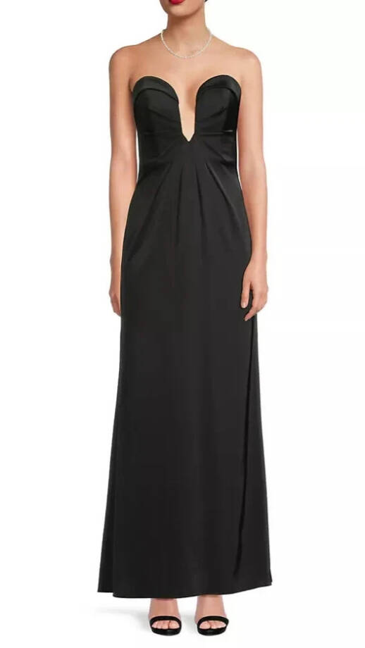 Liv Foster Strapless Gown Women's 10 Black Plunge Neck Sleeveless Back Zipped