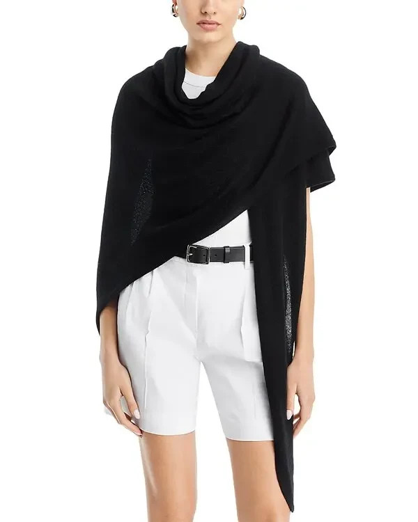 Vince Cashmere Featherweight Triangle Wrap Womens One Size Black Multifunctional