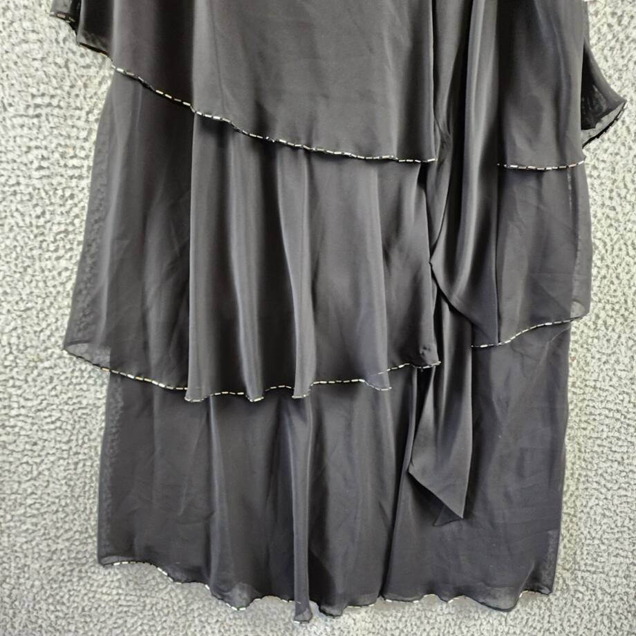 SLNY Sleeveless Beaded Trim Tiered Tie Neck Shift Dress Womens 14 Black Hook&Eye