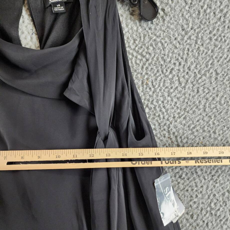 SLNY Sleeveless Beaded Trim Tiered Tie Neck Shift Dress Womens 14 Black Hook&Eye