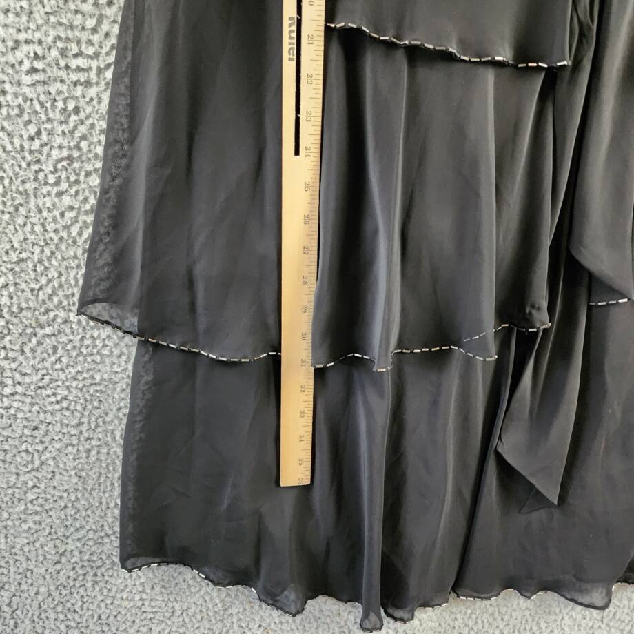 SLNY Sleeveless Beaded Trim Tiered Tie Neck Shift Dress Womens 14 Black Hook&Eye