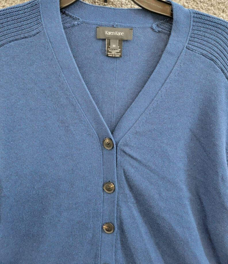 Karen Kane Layered Sweater Cardigan Women's M Dark Blue/White Cashmere Blend L/S
