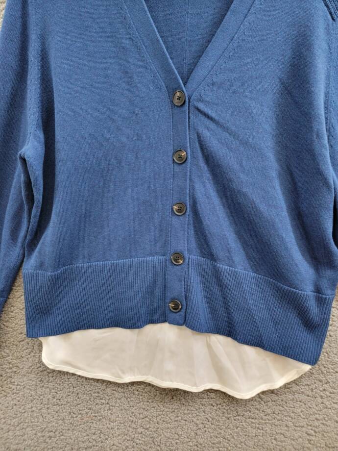 Karen Kane Layered Sweater Cardigan Women's M Dark Blue/White Cashmere Blend L/S